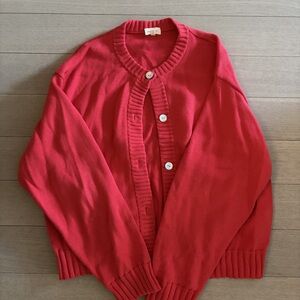 DONNI Cotton Cashmere Cardigan Sweater Red Button Front Size XS